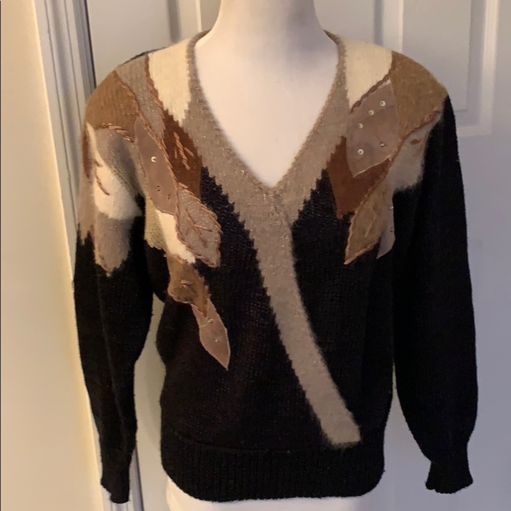 Vtg GINENNE Knit Sweater With patches GORGEOUS